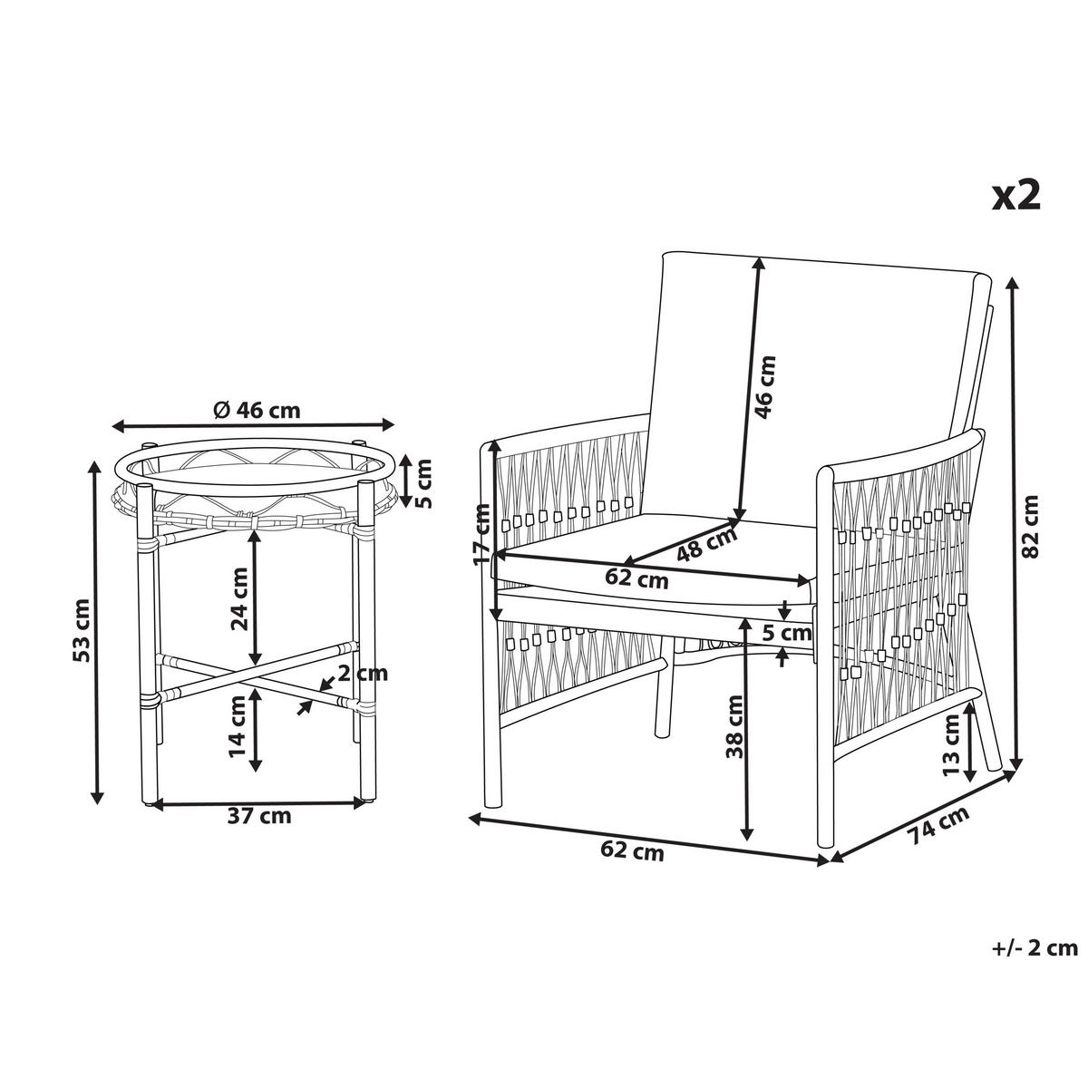 BISTRO-SET 2-Sitzer Weiß Levico - Weiß/Braun, Metall - Beliani