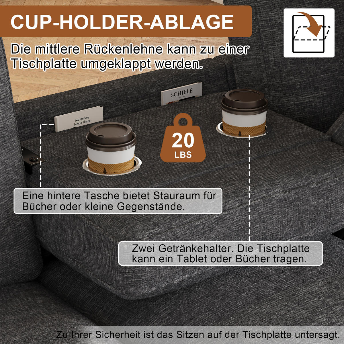 ECKSOFA 280/136/82 cm Grau mit aufklappbarem Stauraum und klappbare Rückenlehne mit Getränkehaltern - Grau, Textil (136/82/280cm) - Oxeza