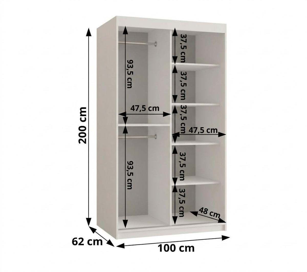 SCHIEBETÜRENSCHRANK mit Spiegel SPOTI 200/100/62 2-türig - Silberfarben/Weiß, Holz (100/200/62cm) - MÖBEL KRYSPOL