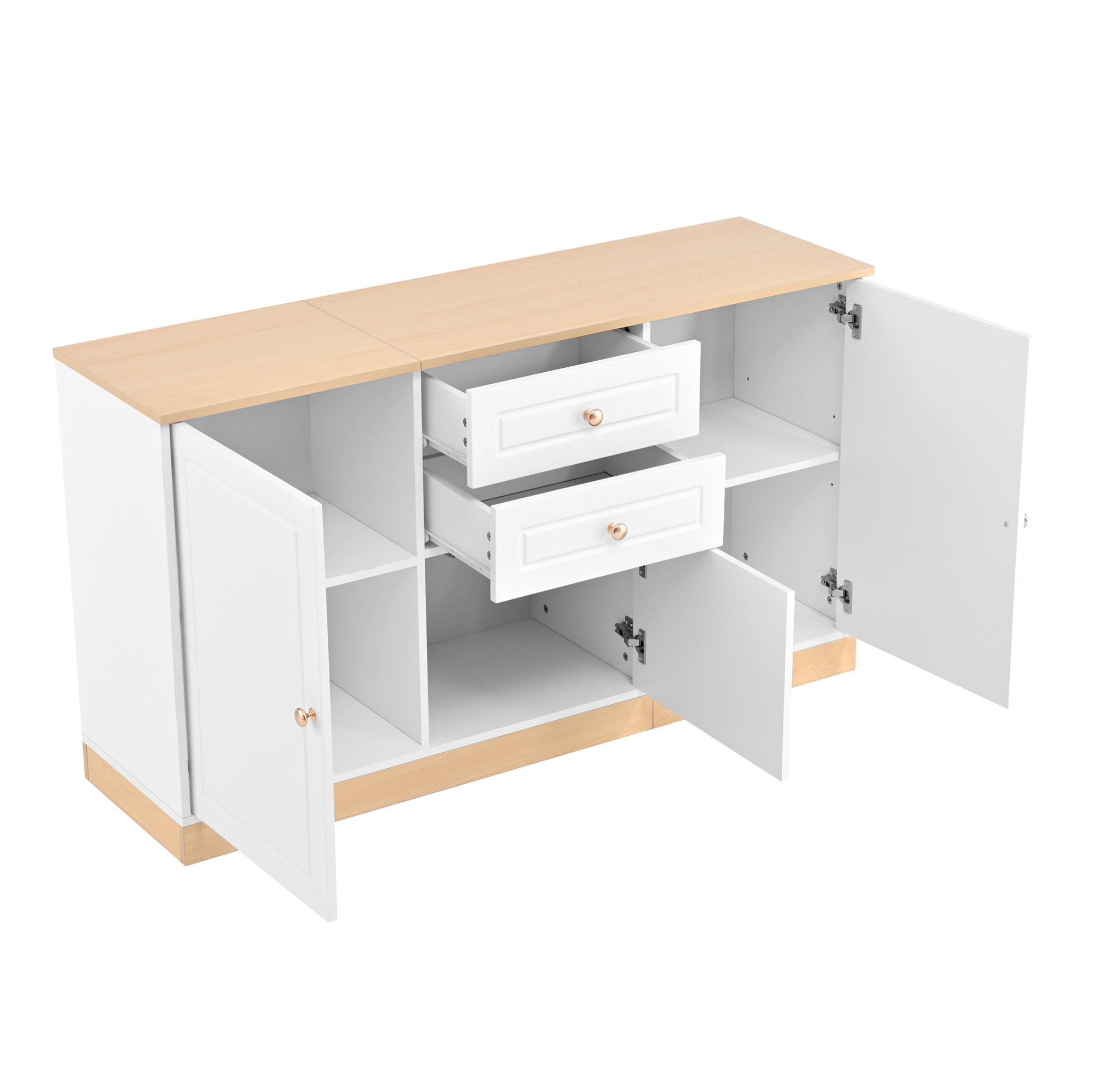 SIDEBOARD 135,5/39/76 cm in Weiß und Holzoptik mit 3 Türen und 2 Schubladen - Weiß, Holzwerkstoff (135.5/76/39cm) - Flora Grace