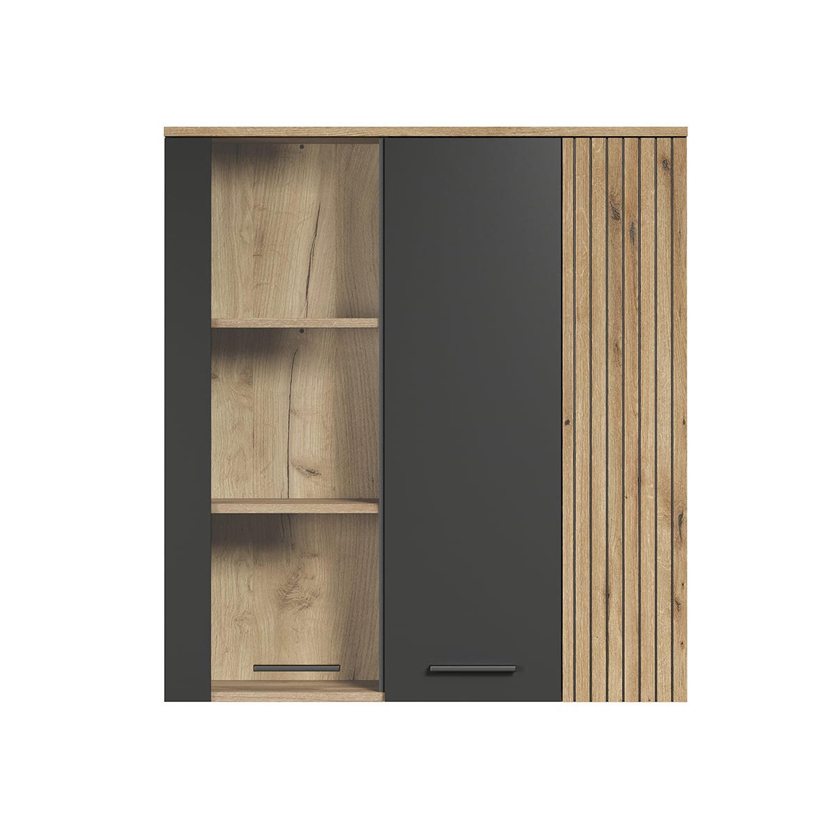 Hängeschrank mit Glastür, 2 Türen davon eine mit gehärtetem Glas L90 cm – Esteban - Anthrazit, Holzwerkstoff (90/99/34cm) - Trendteam