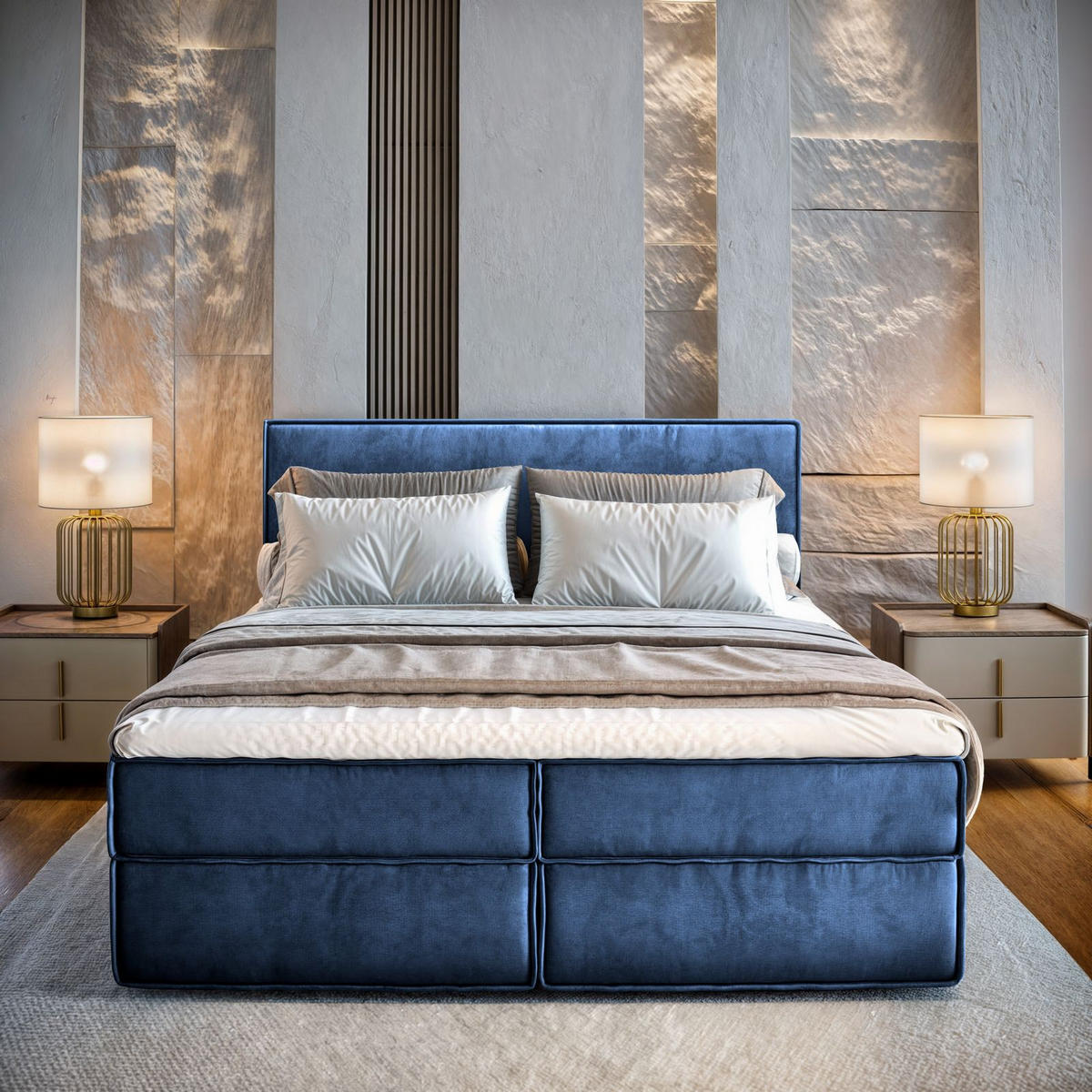 BOXBETT PELLIO 140x200 cm mit Matratze und Topper - Blau - Blau, Holz (140/200cm) - MASSENO