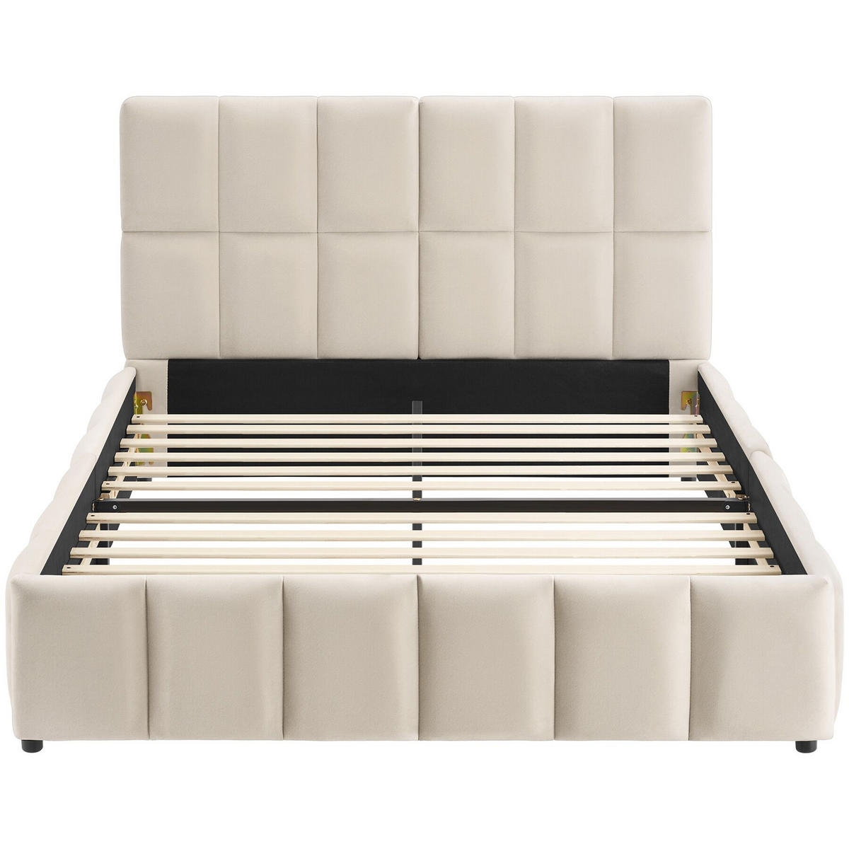 POLSTERBETT Shirley, Belastbarkeit 250 kg, Samtoptik sand - Gelb/Samtahornfarben, Holz (120/200cm) - tectake