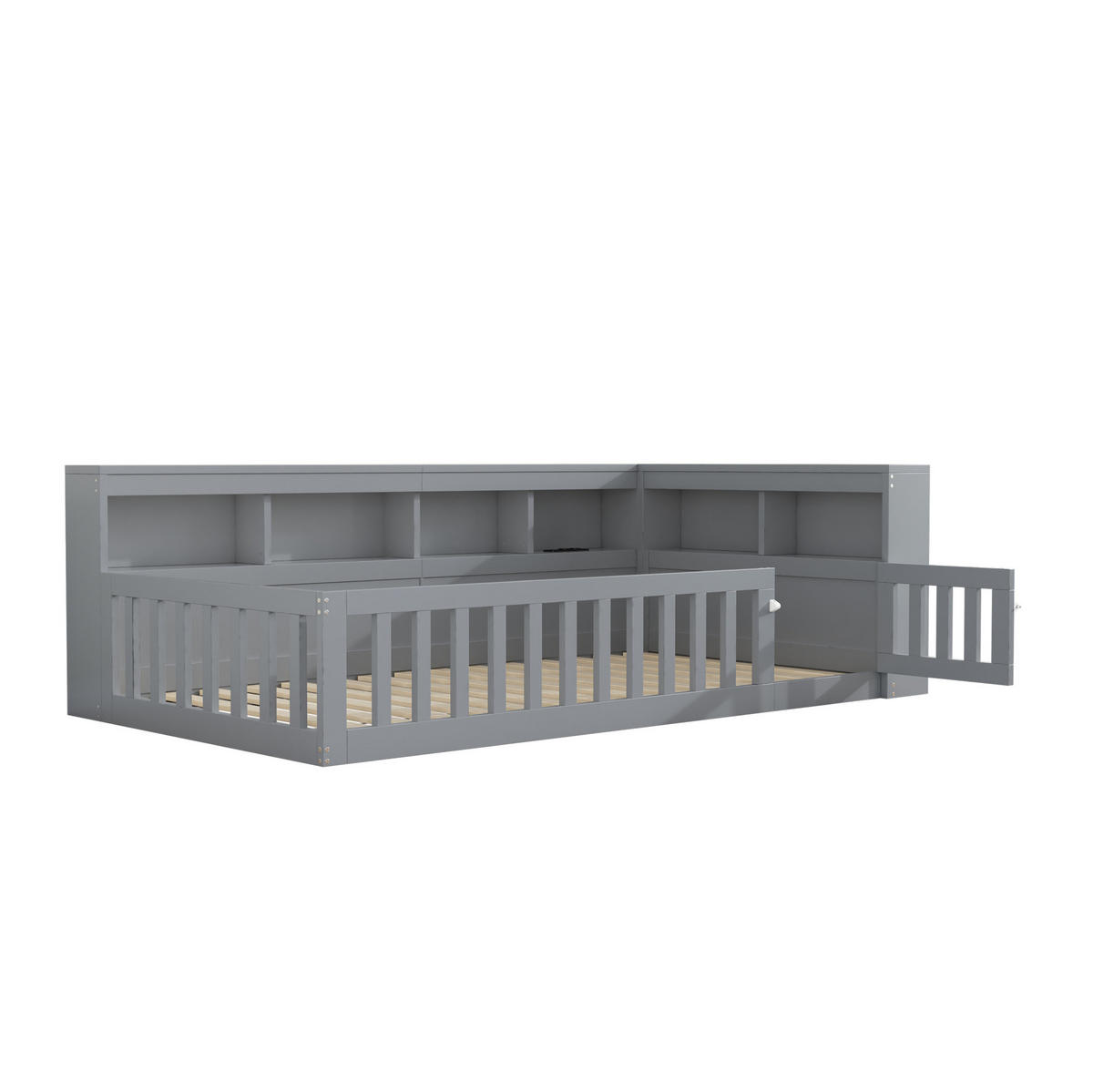 DAYBETT 90/200 cm Grau mit Steckdose, USB, Staufach, ohne Matratze - Grau, Holzwerkstoff (90/200cm) - MIVRAY