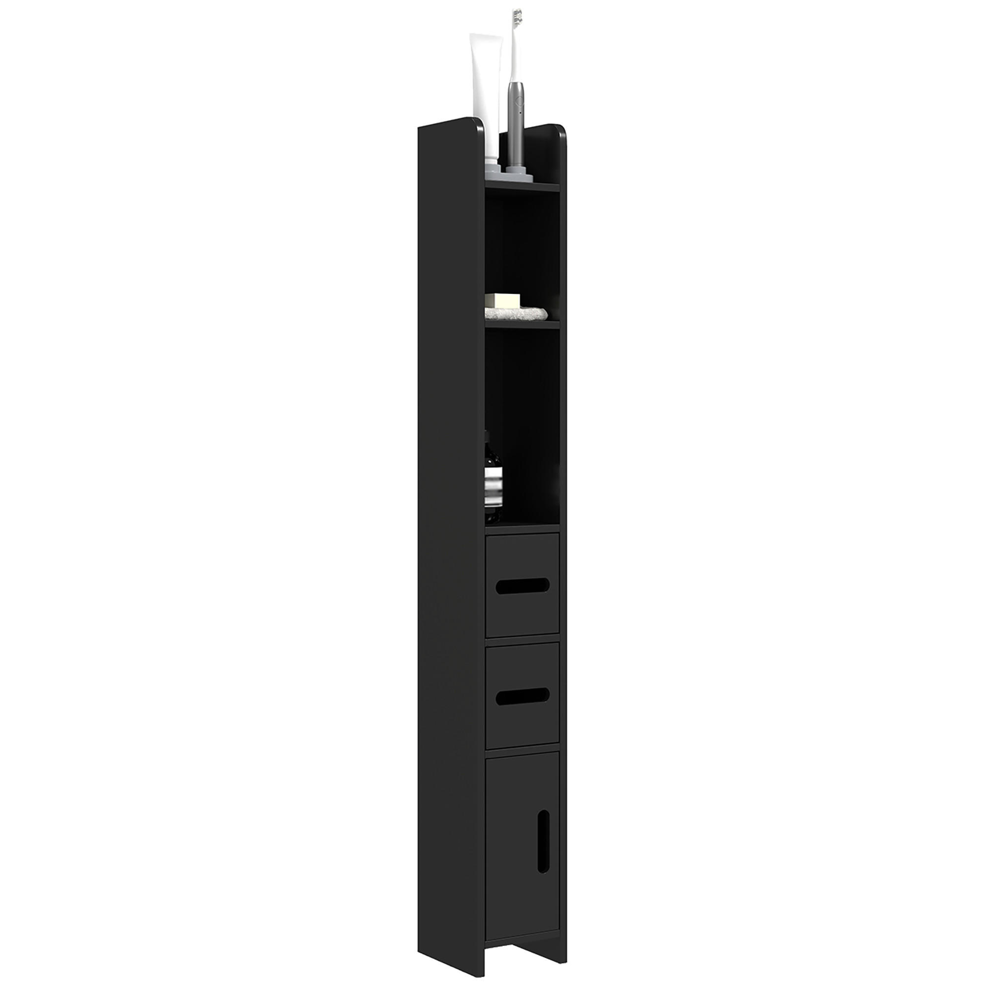 HOCHSCHRANK DE-12513 3 offene Fächer & 3 Schränke 15/17/120 cm Schwarz - Schwarz, Holzwerkstoff (17/120/15cm) - ComfortXL