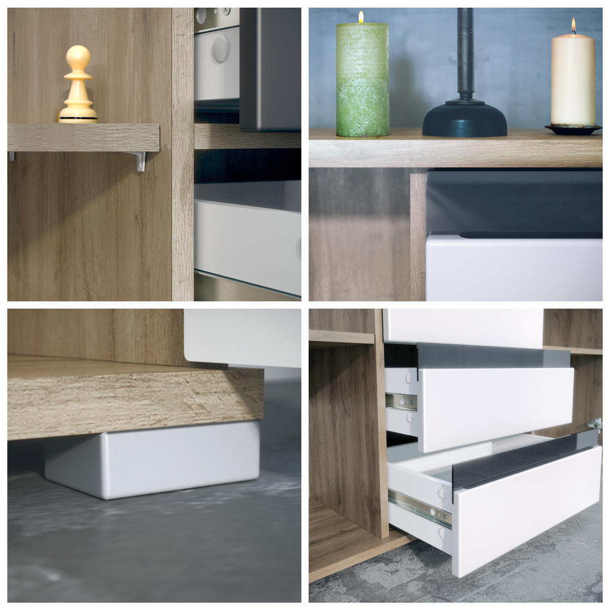 SIDEBOARD Sylt Sandgrau Hochglanz / Anthrazit matt - Sandfarben, Holzwerkstoff (138.5/75.5/35cm) - Vladon