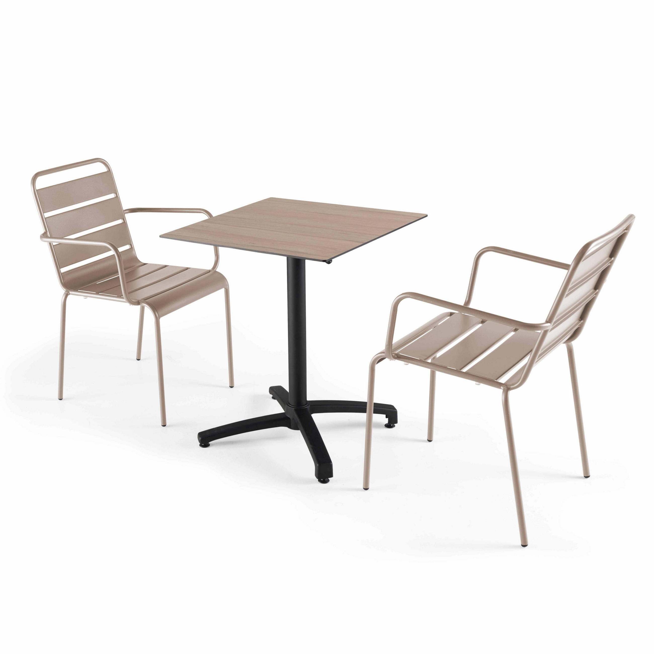 GARTENSET 3-tlg., Helle Eiche und Taupe - Taupe, Metall - Oviala