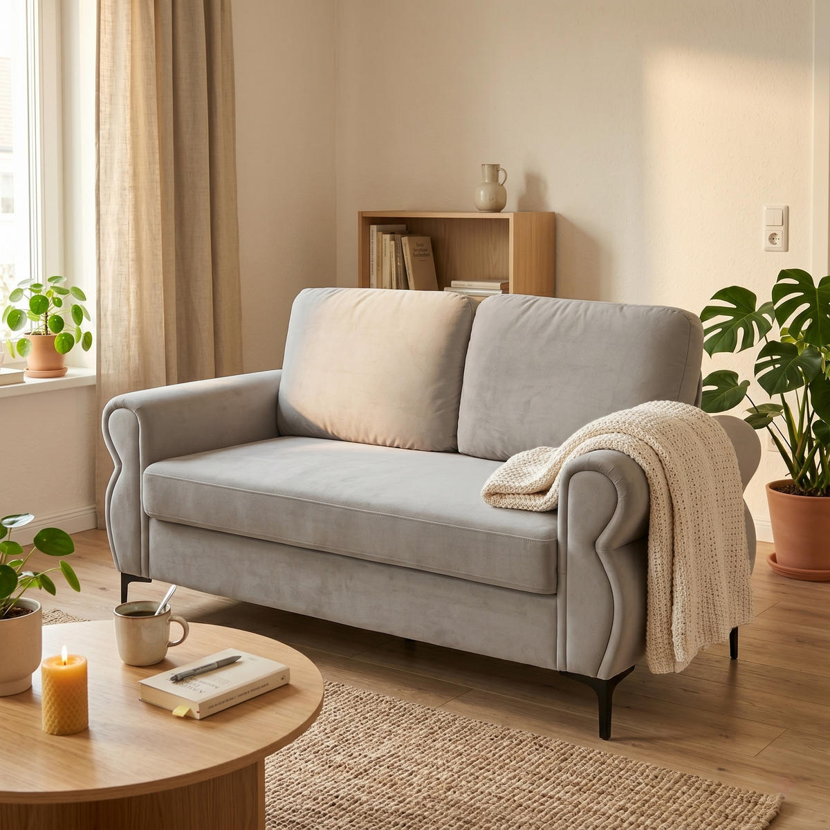 2-SITZER SOFA Polyester Hellgrau mit Abnehmbaren Bezügen - Hellgrau, Holzwerkstoff/Textil (173.5/92/81cm) - WISHDOR