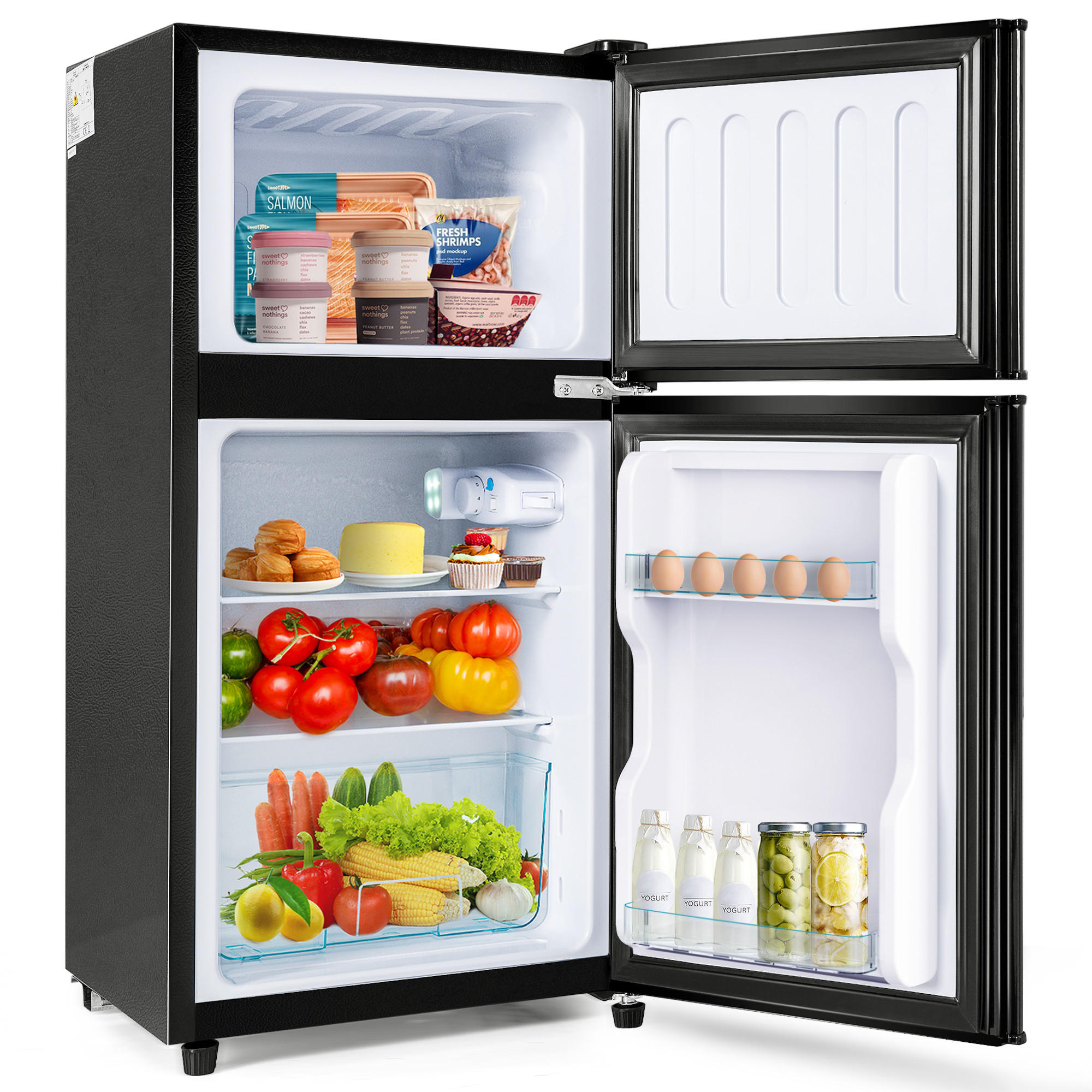 KÜHLSCHRANK 86,8cm Schwarz Doppeltür LED 60L modern - Schwarz, Kunststoff (45.5/42.5/86.8cm) - FLIEKS