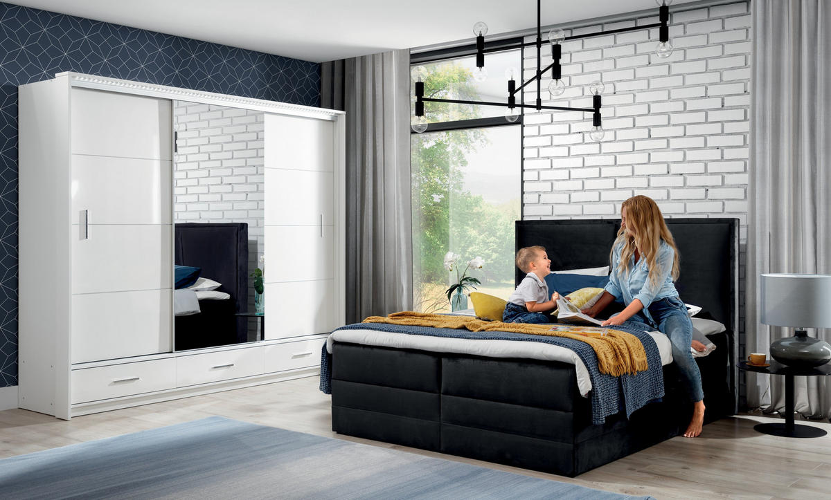 SCHWEBETÜRENSCHRANK SENNA 255/222/61 cm 3-türig mit Spiegel Weiß - Weiß, Holzwerkstoff (255/222/61cm) - MASSENO