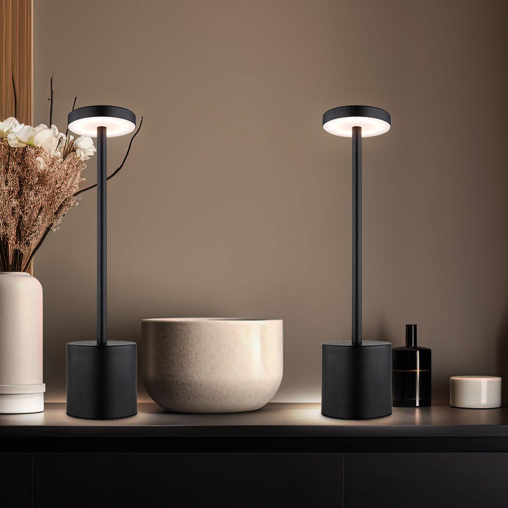 LED TISCHLEUCHTE Polina Schwarz 2er Set - Schwarz, Kunststoff (8/8/34cm) - Globo Lighting