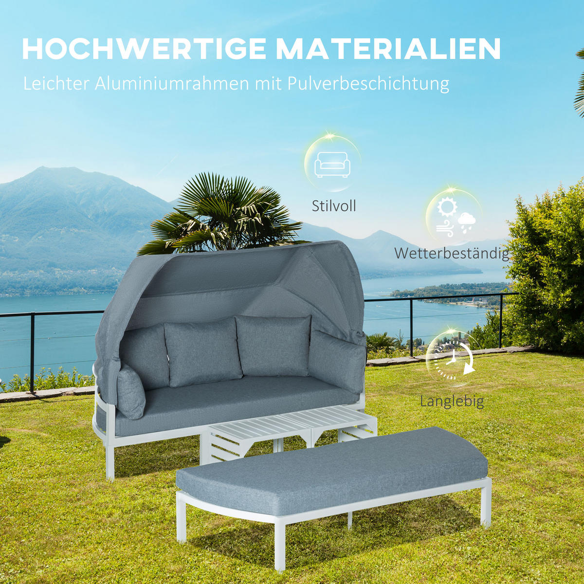 GARTENMÖBEL, Aluminium, Polyester, Grau - Grau, Metall - Outsunny