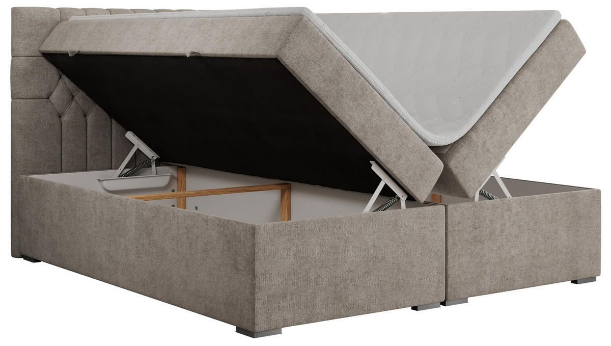 BOXBETT PERA 180/200 Beige Struktur - H4 - Beige, Holz/Textil (180/200cm) - MKS