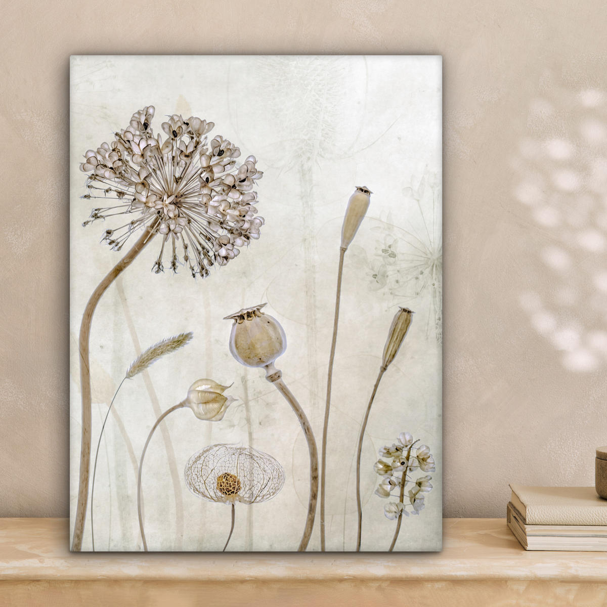 LEINWANDBILD Blumen - Aquarell - Stilleben - Braun - Vintage 30x40 cm - Beige, Textil (30/40cm) - MuchoWow