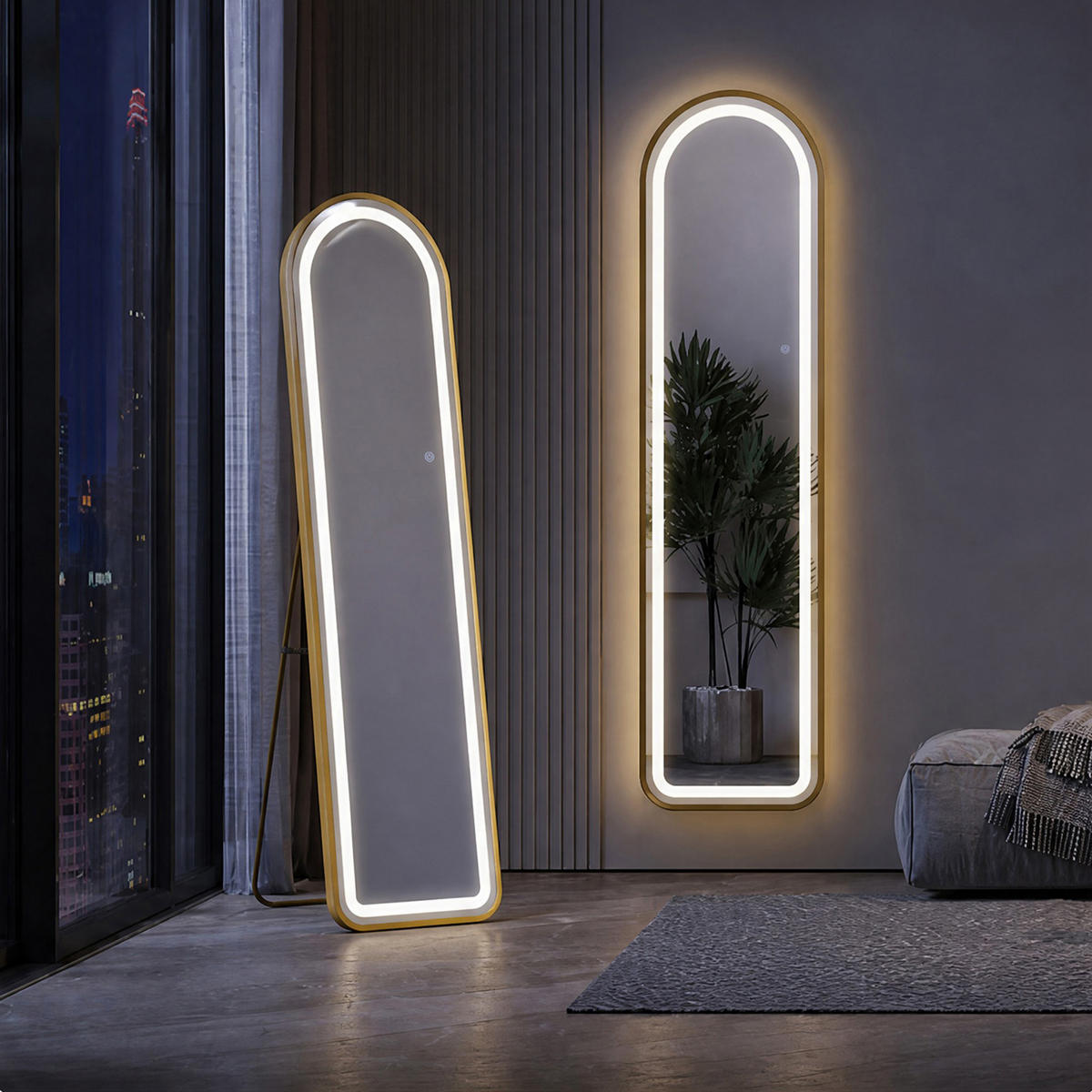 WANDSPIEGEL LED 150 x 40 cm aus Sicherheitsglas, Bogenform, gold - Goldfarben, Metall (40/150/3cm)