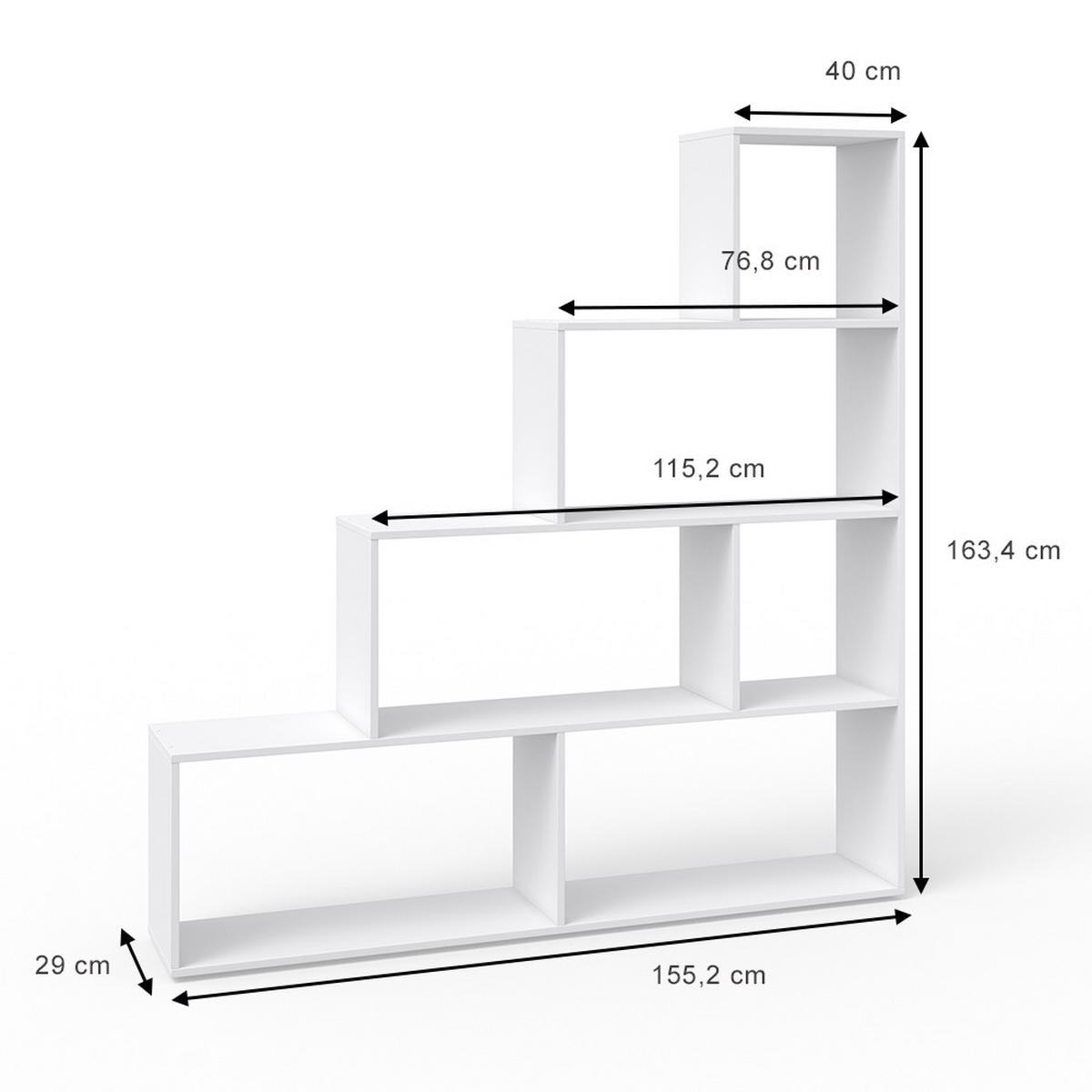 TREPPENREGAL Weiß 163 x 155 cm - Weiß, Holzwerkstoff (163/155/29cm) - Vicco