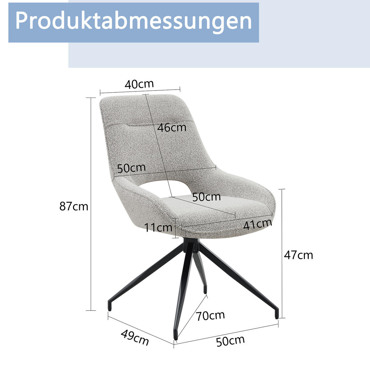 ESSZIMMERSTUHL 2er-Set 360° drehbar Stoff Warm Grey/Schwarz - Schwarz, Metall (50/87/50cm) - Meubliv
