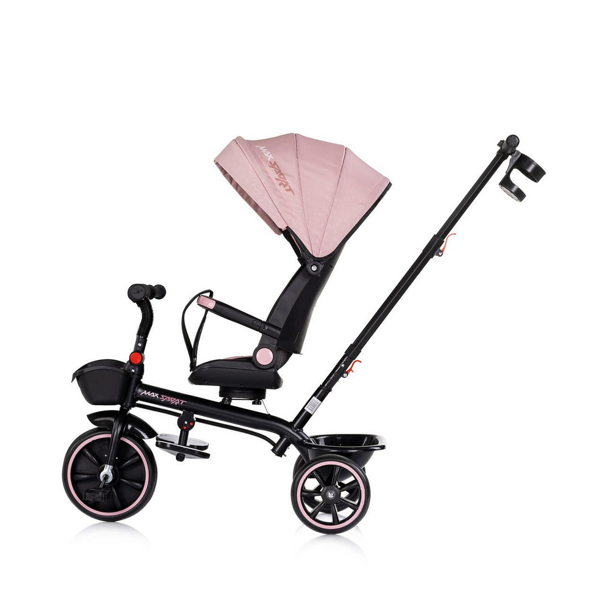 DREIRAD Max Sport 2 in 1 rosa schwarz Dreirad, Becherhalter, Sitz umkehrbar, Korb - Schwarz, Metall (116/50/95cm) - Chipolino