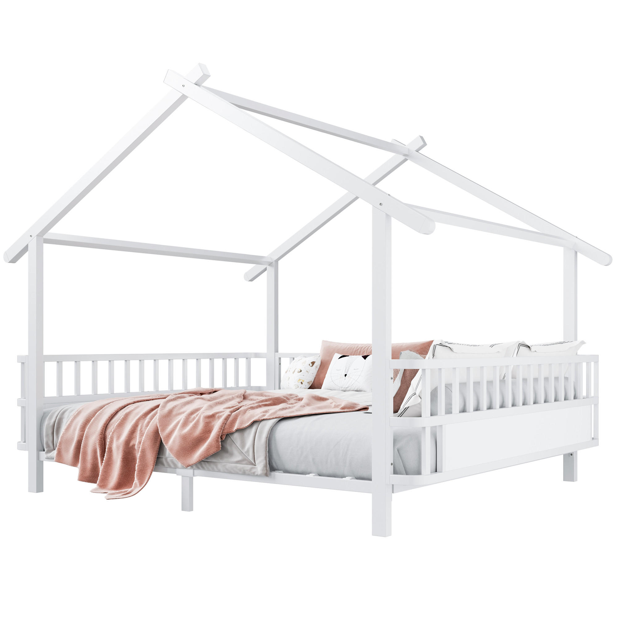 HAUSBETT 140x200 Metall Sicherheitsgitter Weiß - Weiß, Metall (140/200cm) - FLIEKS