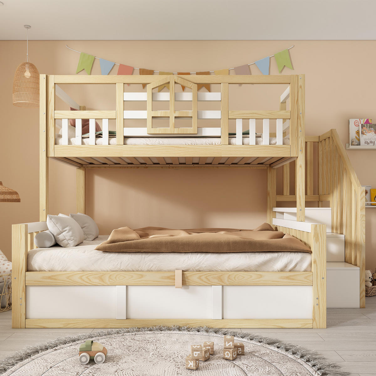 ETAGENBETT 90x140x200 cm Weiß Natur mit Stauraum - Eichefarben/Weiß, Holz (90/200cm) - FLIEKS