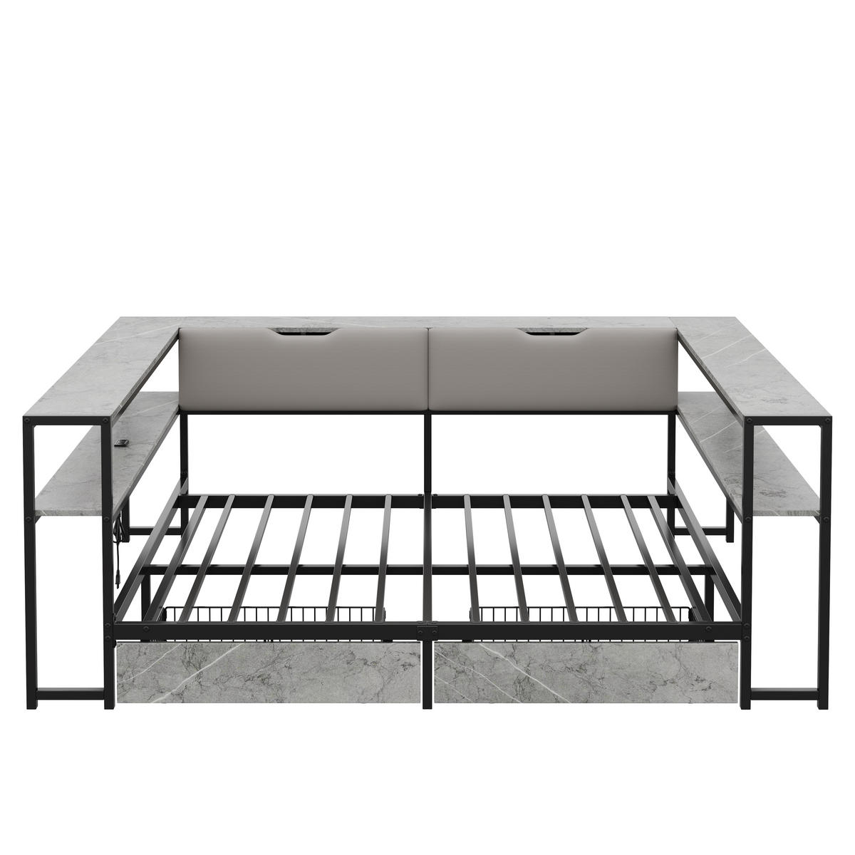 DAYBETT Beton 140x200 USB Type-C Schubladen Stauraum - Grau, Metall (140/200cm) - FLIEKS
