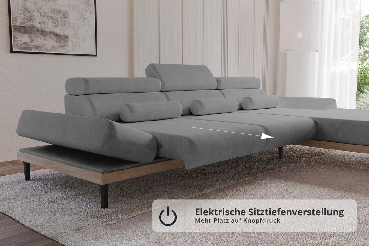 ELEKTRISCHES ECKSOFA Rechts MONA 316x205x85 Grau Velours - Taupe, Holzwerkstoff/Textil (316/205cm) - ALTDECOR