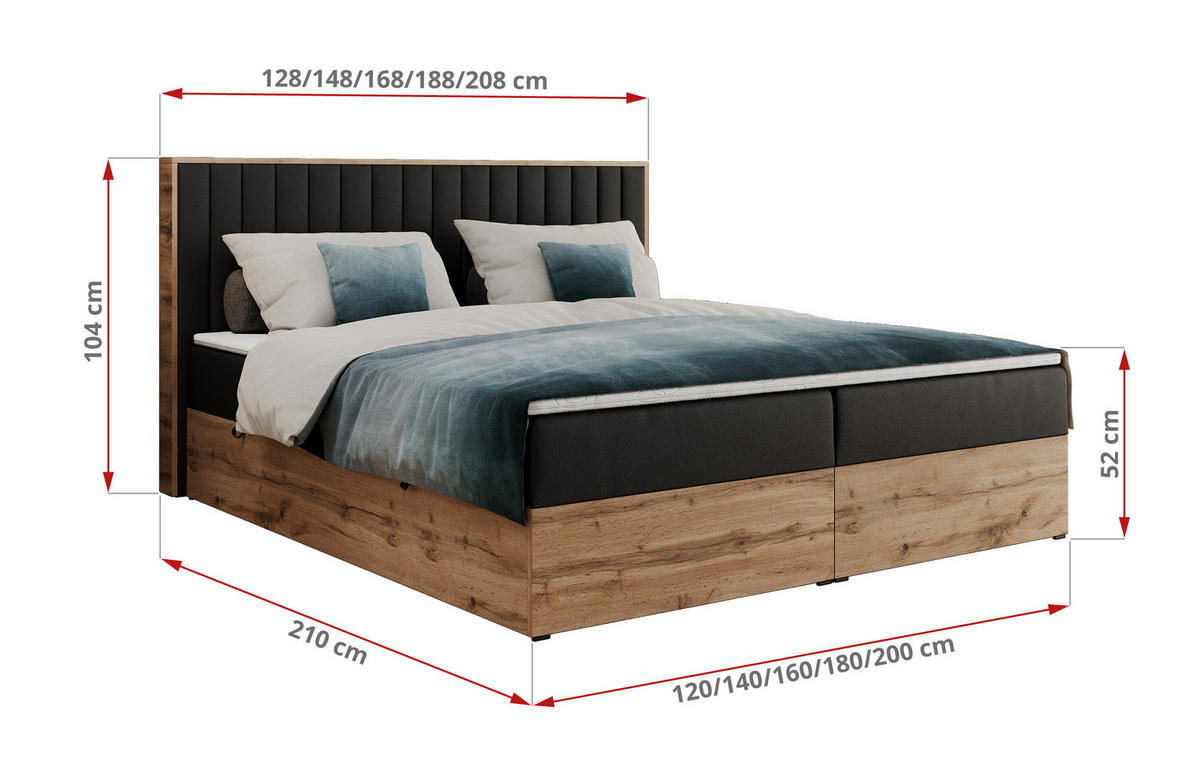 BOXBETT ALBERO 4 - 120/200 Schwarz Kunstleder - H3 - Schwarz, Holz/Textil (120/200cm) - MKS