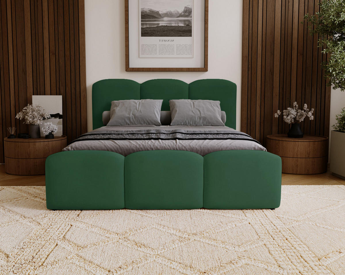 POLSTERBETT 200x200 cm Capri mit Bettkasten, Samt, Grün - Grün, Holz/Textil (200/200cm) - Emporius