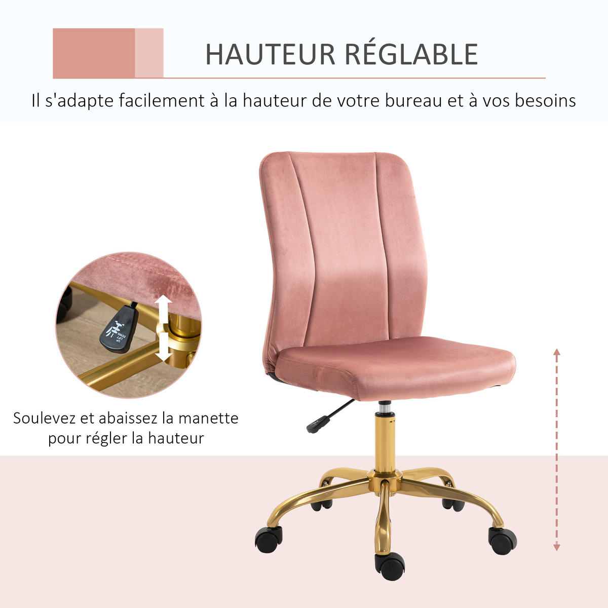 DREHSTUHL DE-11664 Samt Rosa mit Goldgestell - Roségold, Textil (60/102/56cm) - ComfortXL