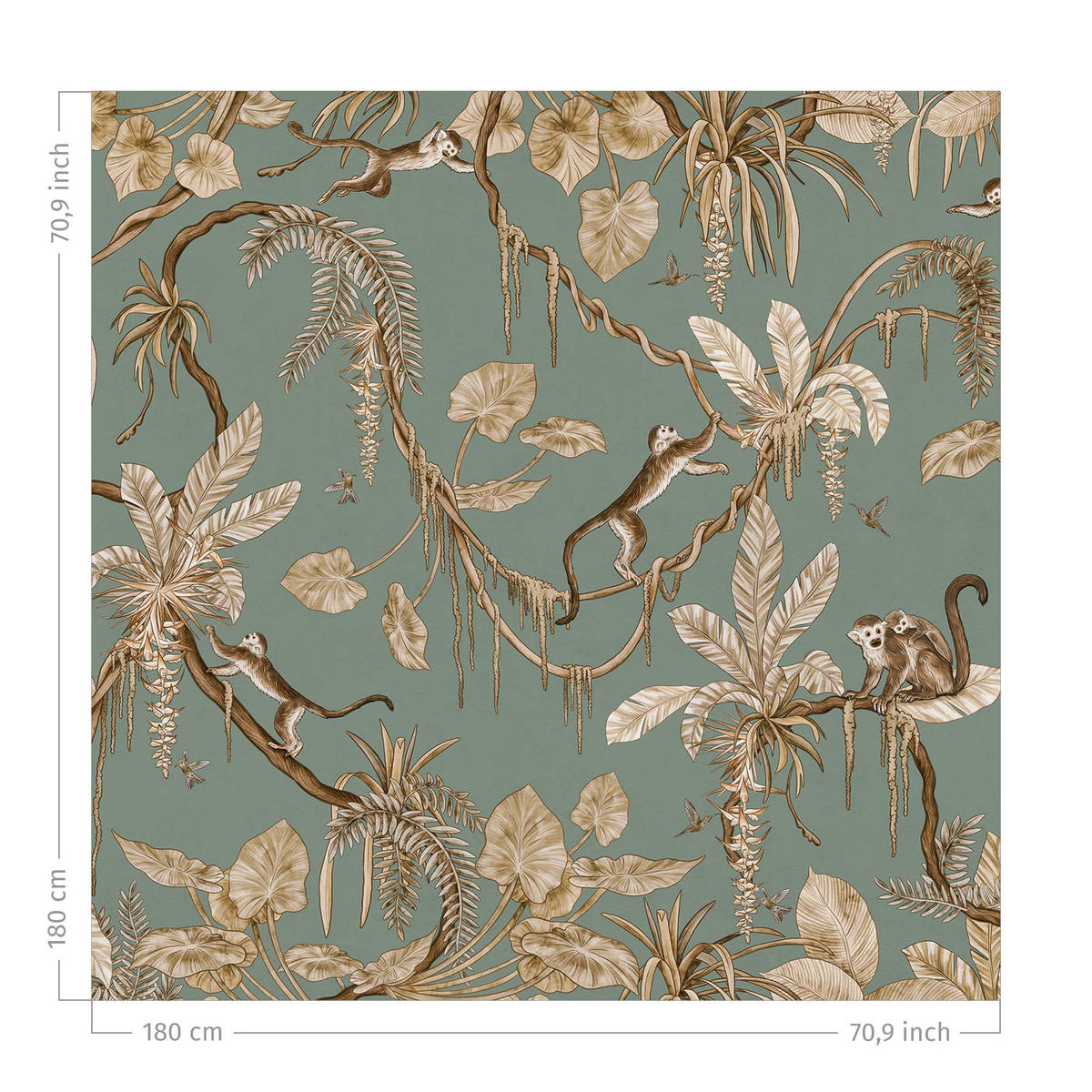 DUSCHVORHANG Verspielte Affen im Dschungel Vintage Türkis 180/180 cm - Blau, Textil (180/180cm) - Bilderwelten
