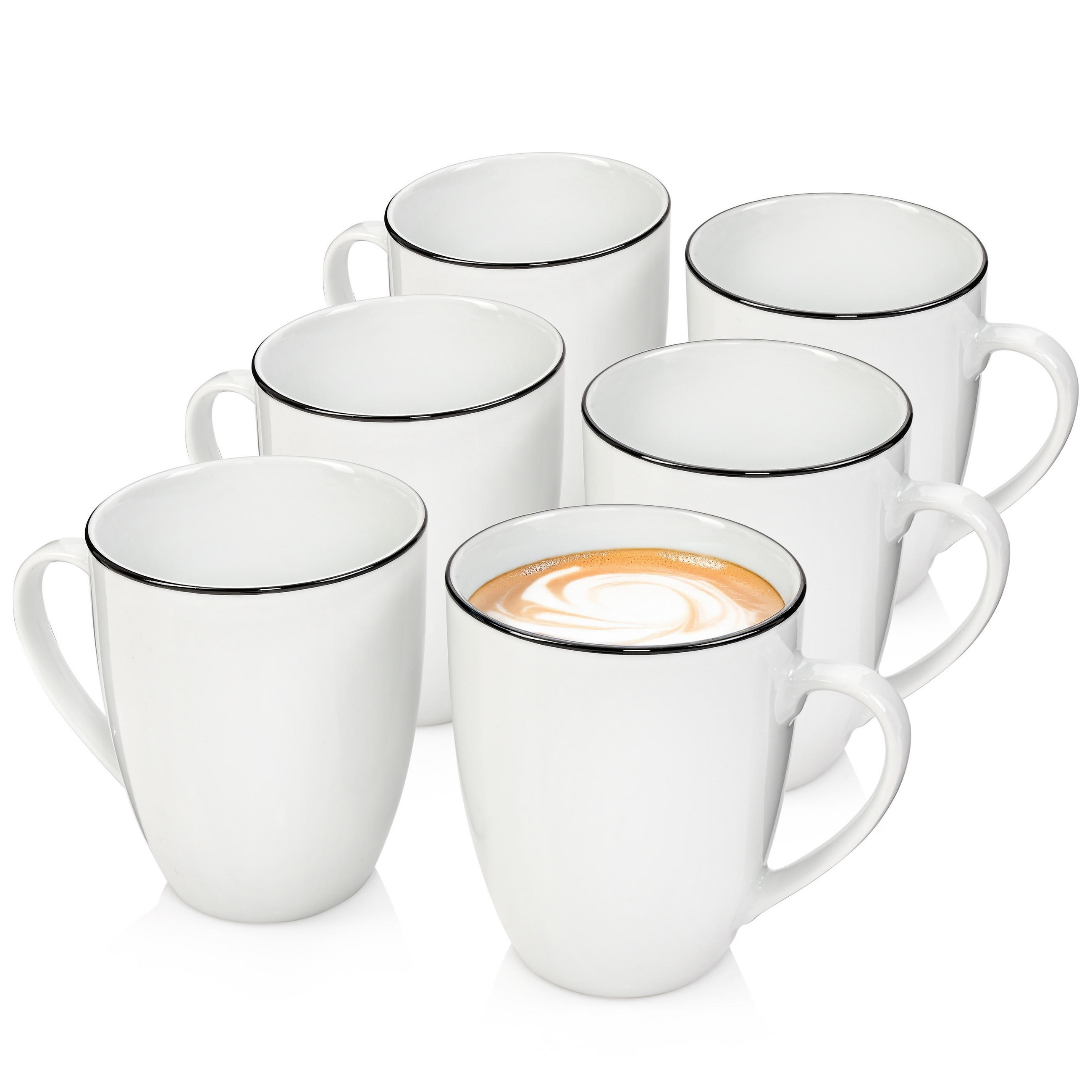 KAFFEEBECHER SET MARLO BLACK RIM LIMITED EDITION - 6 teilig aus Porzellan - Weiß, Keramik (0.35L) - Sänger