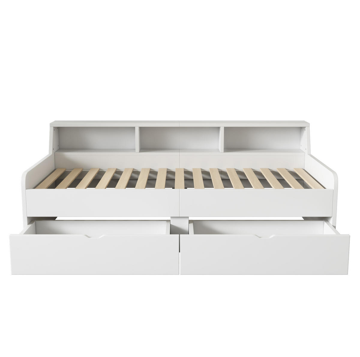 TAGESBETT aus Kiefernholz und MDF 90x200 cm Weiß mit 2 Schubladen und Ablagefächern - Weiß, Holz (90/200cm) - IVMEU