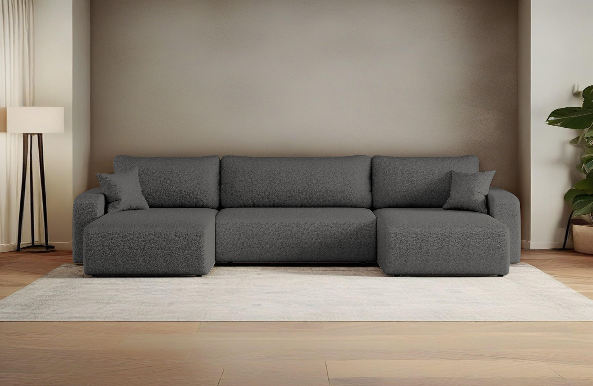 ECKSOFA U-Form Mit Schlaffunktion Und Bettkasten MILANO Stoff Graphit - Dunkelgrau, Holz (312/145cm) - Kaiser Möbel