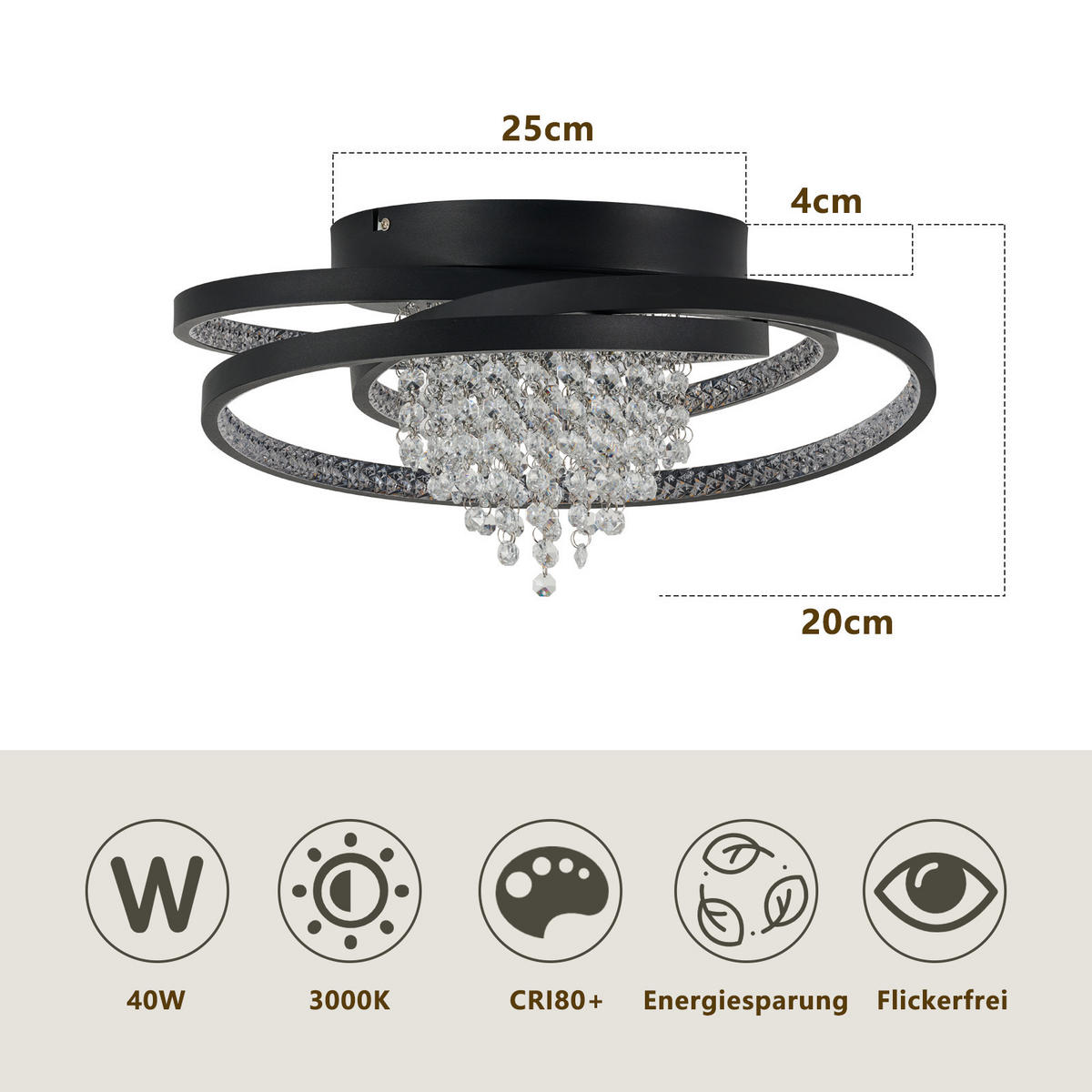 LED DECKENLEUCHTE Mivoris 48/25/20 cm - Schwarz, Metall (48/25/20cm)