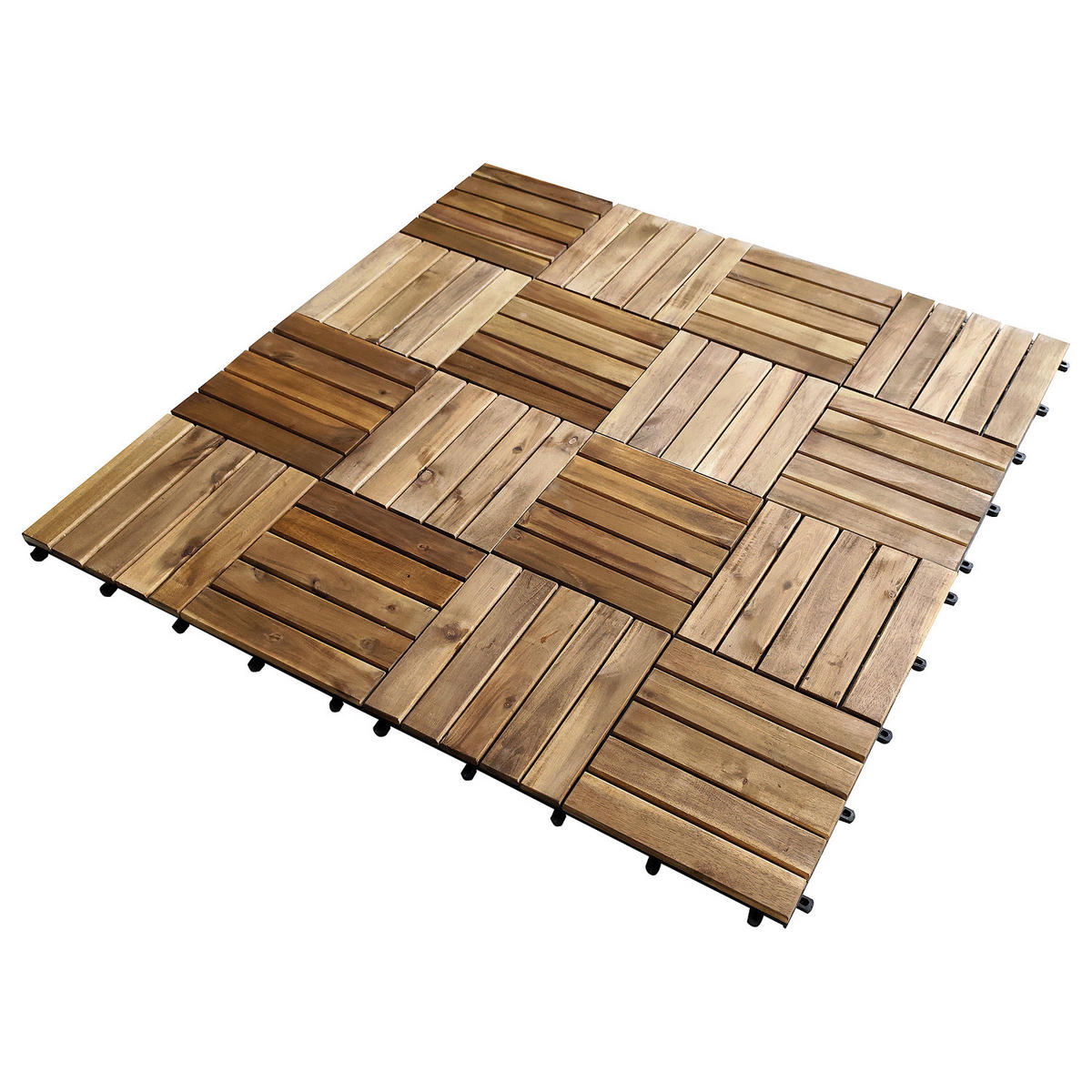 TERRASSENFLIESE - 6er Set - 50x50 cm - Akazie massiv / Polypropylene - Braun - Akaziefarben, Holz/Kunststoff (50/50/2.4cm) - home24