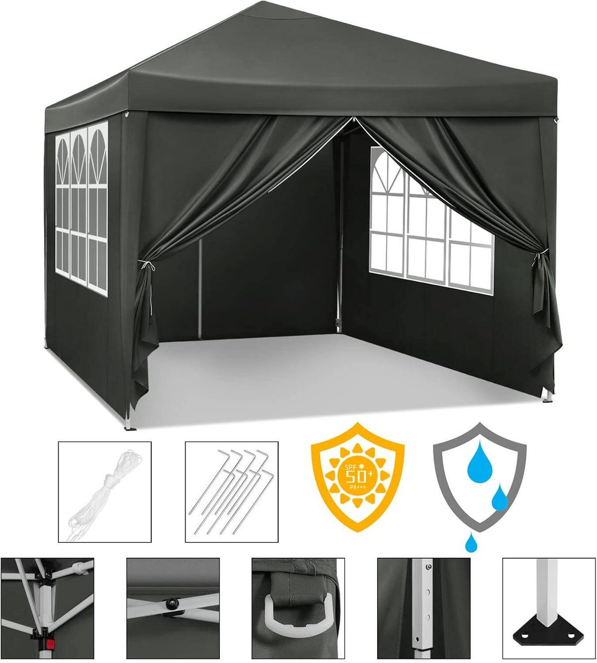 PAVILLON Pop-Up wasserdichter Faltpavillon, aus Oxford Metallrahmen 3 x 3 m - Grau, Metall (300/300/260cm) - Woltu