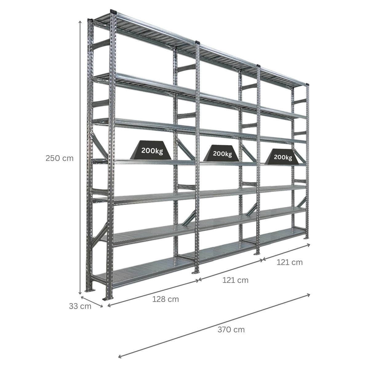 FACHBODENREGAL Proximo Stecksystem 250x360x32cm 7 Ebenen Beidseitig nutzbar Verzinkt - Silberfarben, Metall (360/250/32cm) - PROREGAL