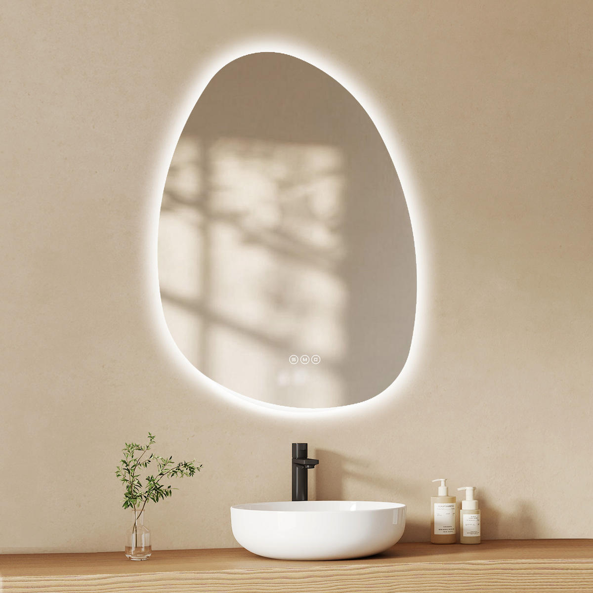 BADSPIEGEL mit Beleuchtung, Anti-Beschlag 75/55/3 cm - Weiß, Glas (55/2.9/75cm) - EMKE