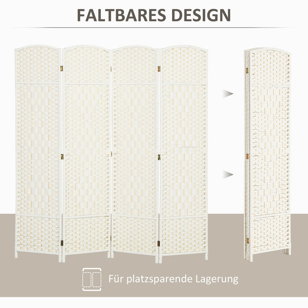PARAVENT faltbar Weiß 180/180 cm - Weiß, Holz (1.7/180cm) - HOMCOM
