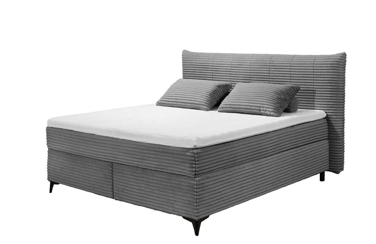 BOXSPRINGBETT 180x200 – Breitcord, Duo 7-Zonen-Tonnentaschen-Federkernmatratze, H3/H4, HR-Lux-Topper - Dunkelgrau/Salbeigrün, Holz/Holzwerkstoff (180/200cm) - ed exciting design