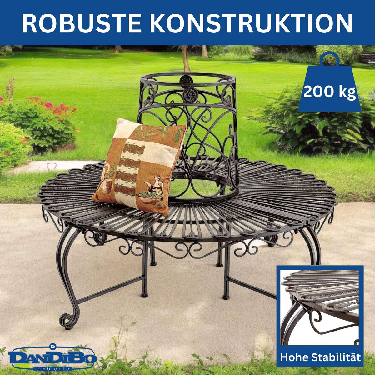 BAUMBANK Rund Metall Wetterfest Braun Rundbank ø 135 cm - Braun, Metall (135/92/135cm) - DanDiBo