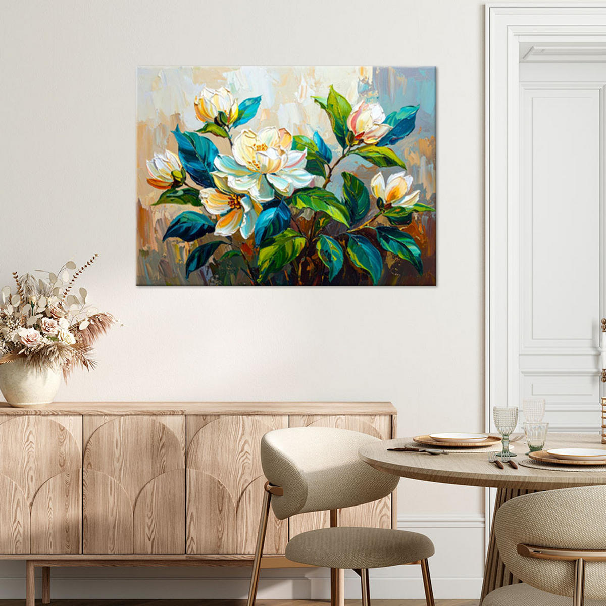 LEINWANDBILD Blumenstrauß Grün Farbe 120x80cm - Grün, Textil (120/80cm) - Feeby