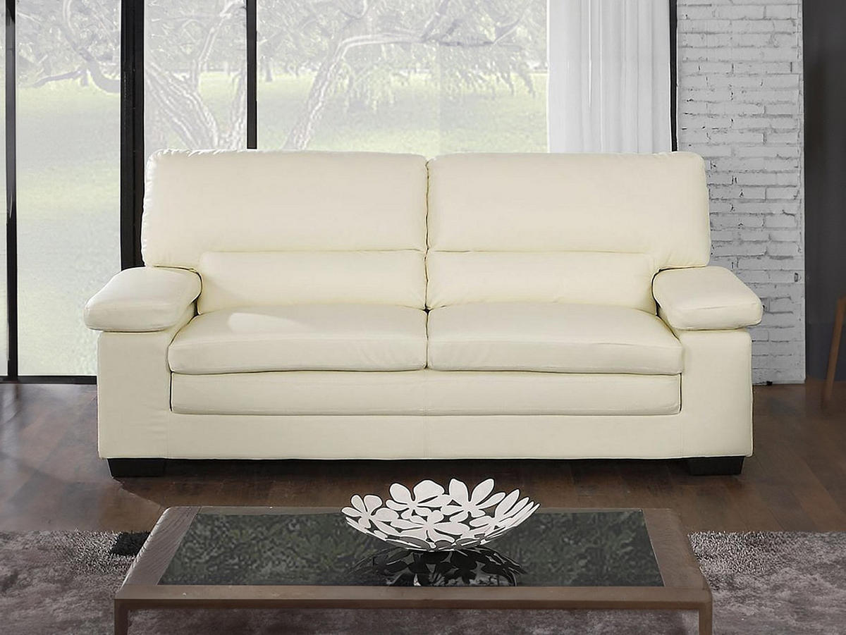 SOFA - 3 Personen - leder - elfenbeinfarben Mimas - Weiß, Leder (210/97/89cm) - Vente-Unique