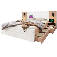 DOPPELBETT 180/200 cm mit Leselicht, USB-Anschluss, 2 Schubladen und 2 Nachtkommoden, Weiß/Eiche - Weiß, Holzwerkstoff (180/200cm) - Redom