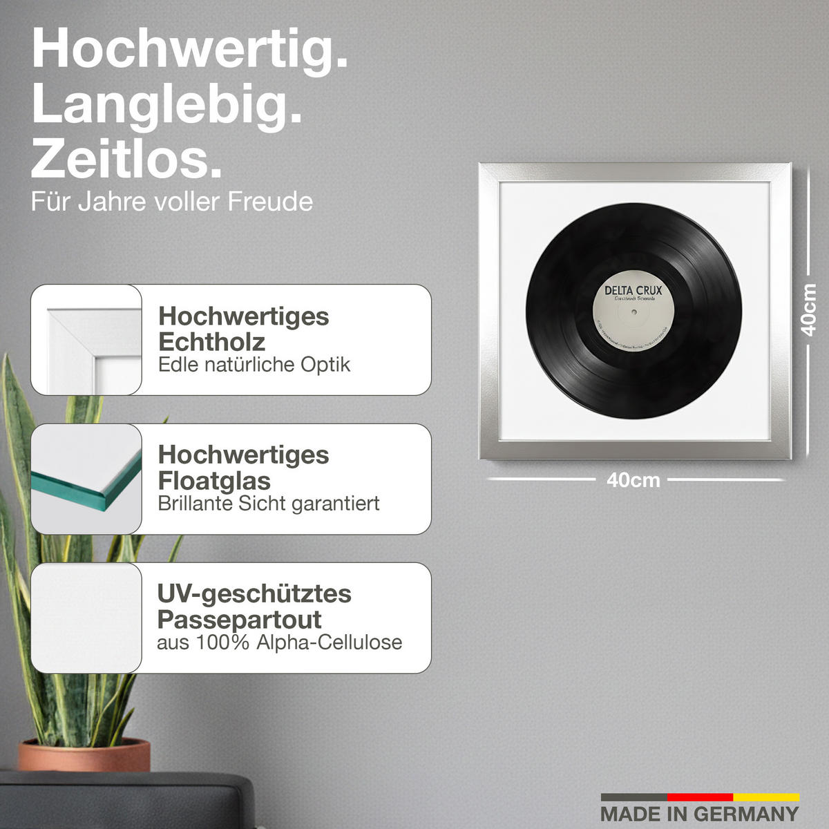 VINYL RAHMEN 40/40 für die Platte - Silberfarben, Holz (40/40cm) - K-Möbel