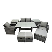 GARTENMÖBELSET mit 2 Sesseln,Zweisitzer,3 Hockern,Esstisch,2 Beistelltischen Polyrattan Dunkelgrau 7-Sitzer - Dunkelgrau/Grau, Glas/Kunststoff - Fimous