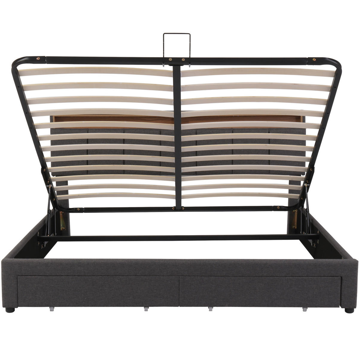 POLSTERBETT 160x200 cm Grau Leinen LED 2 Schubladen - Grau, Holz (160/200cm) - SHOPENTRA