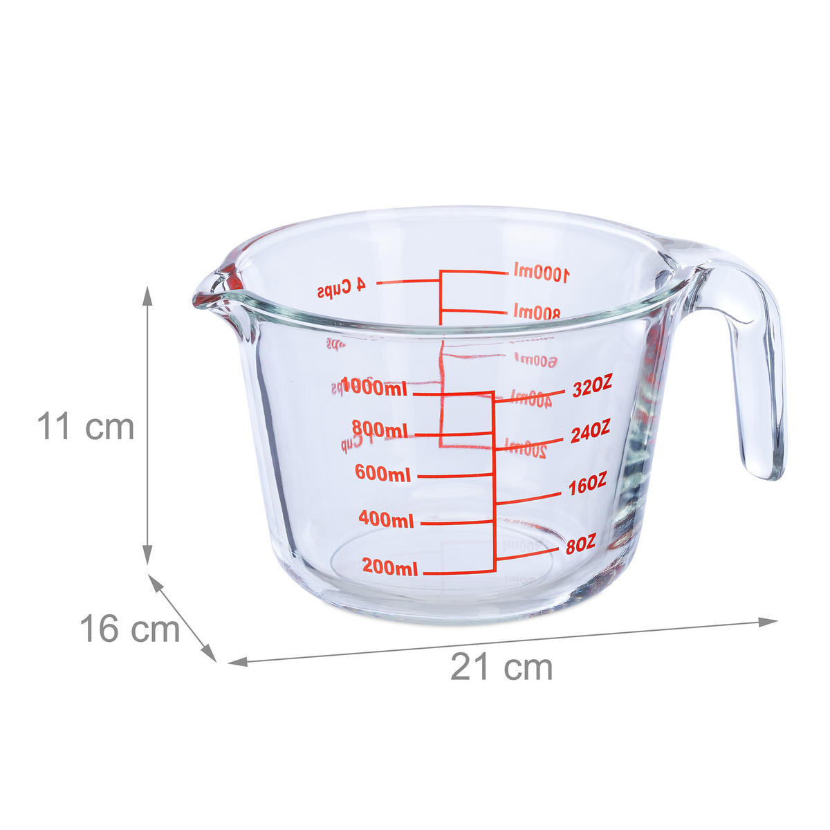 MESSBECHER - Transparent, Glas (1L) - Relaxdays