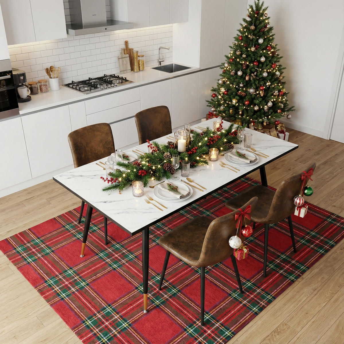 ESSTISCH SET mit ausziehbarem Tisch und 4 bequemen Stühlen - Schwarz/Braun, Holzwerkstoff/Metall (80/75/160cm) - Urban Meuble