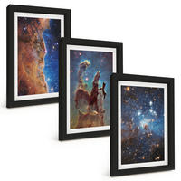 BILDER SET 3er Set - 20x30 cm Schwarzer Rahmen - Weltraumlandschaften von Galaxien - Schwarz, Kunststoff (20/30cm) - TULUP